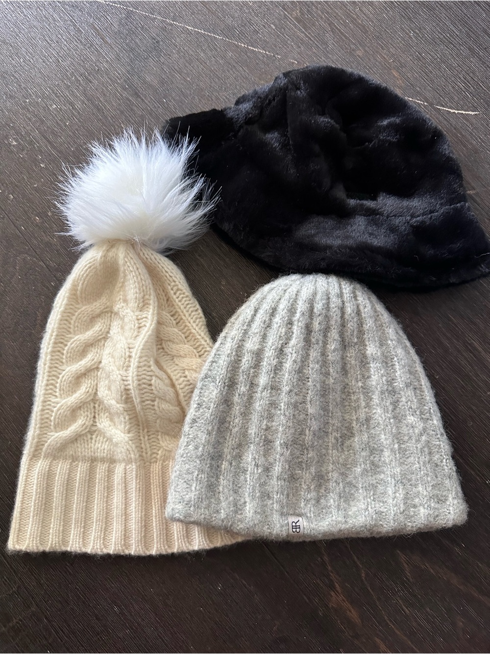 Winter Beanie Set - Cream, Gray, Black
